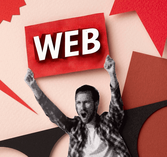 איש אוחז שלט שכתוב עליו WEB