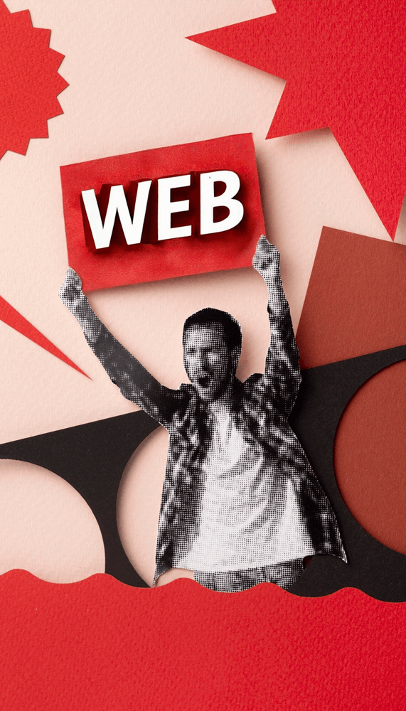 איש אוחז שלט שכתוב עליו WEB